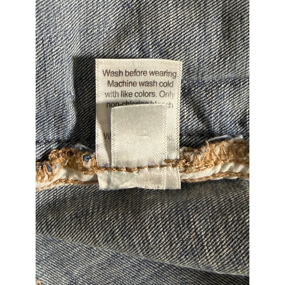 LC Lauren Conrad Blue Denim Jacket L Distressed Cotton Stretch Trucker Coat - Picture 7 of 7